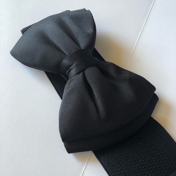 BLACK Wide elastic accent bow belt with snaps - Picture 2 of 4